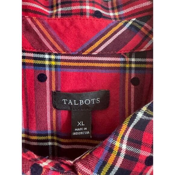 Talbots Red Plaid & Black Polka Dot Button Up Collared Shirt Women's Size XL - Picture 4 of 8